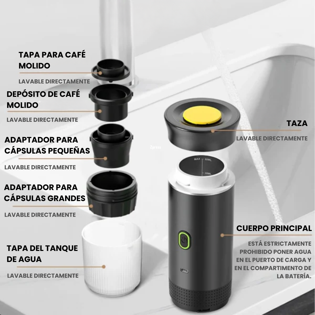 Zpress – Cafetera Espresso Portátil Todo-en-Uno